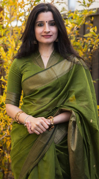 Lissome Green Cotton Silk Saree With Ratatouille Blouse Piece