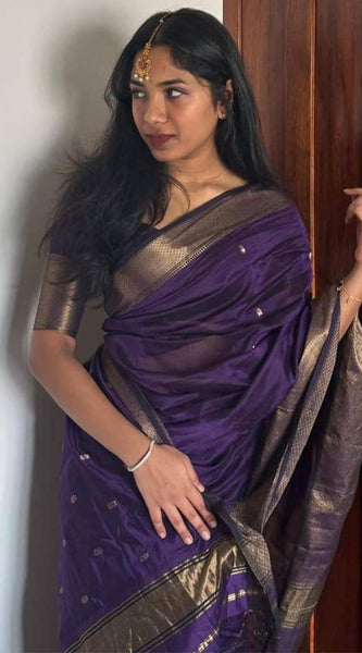 Fantabulous Purple Cotton Silk Saree With Pleasurable Blouse Piece