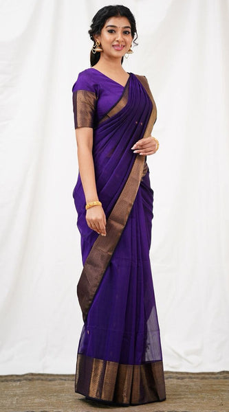 Exceptional Purple Cotton Silk Saree With Classic Blouse Piece