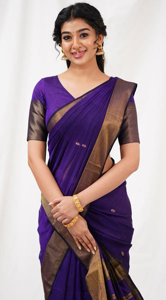 Exceptional Purple Cotton Silk Saree With Classic Blouse Piece