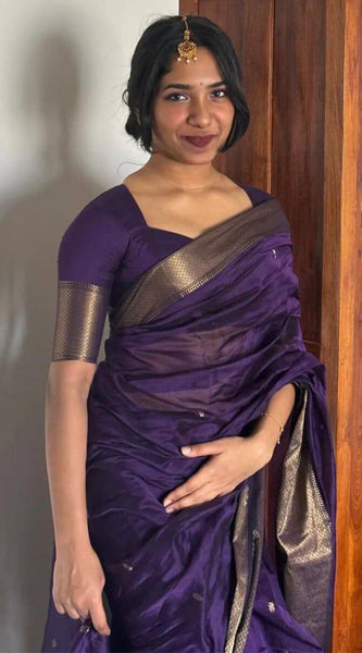 Fantabulous Purple Cotton Silk Saree With Pleasurable Blouse Piece