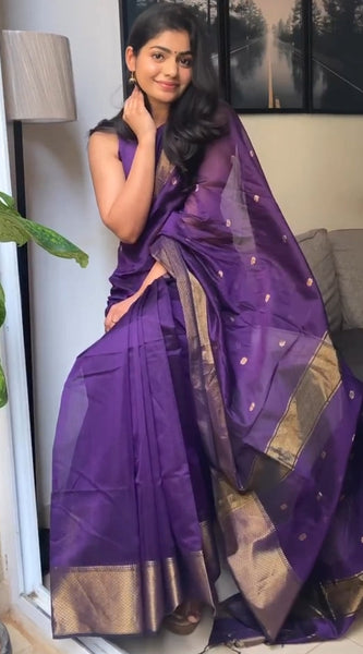 Groovy Purple Cotton Silk Saree With Adoring Blouse Piece