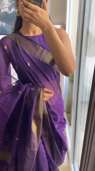 Groovy Purple Cotton Silk Saree With Adoring Blouse Piece