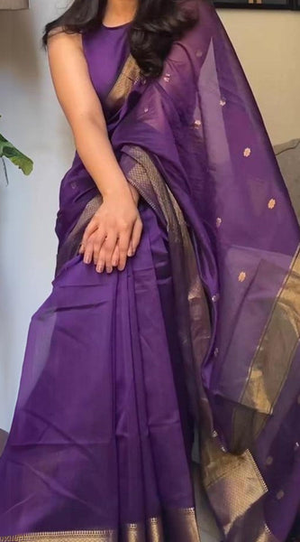 Groovy Purple Cotton Silk Saree With Adoring Blouse Piece