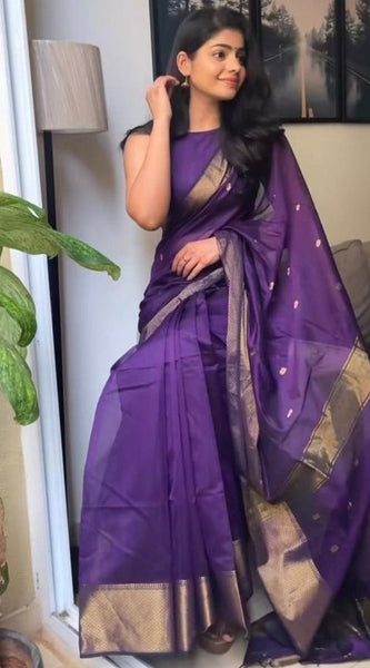 Groovy Purple Cotton Silk Saree With Adoring Blouse Piece