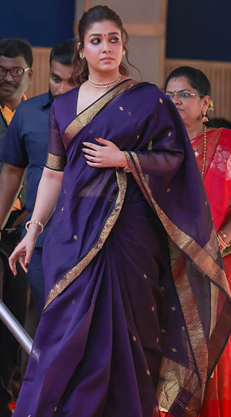 Bollywood Style Purple Cotton Silk Saree With Majestic Blouse Piece