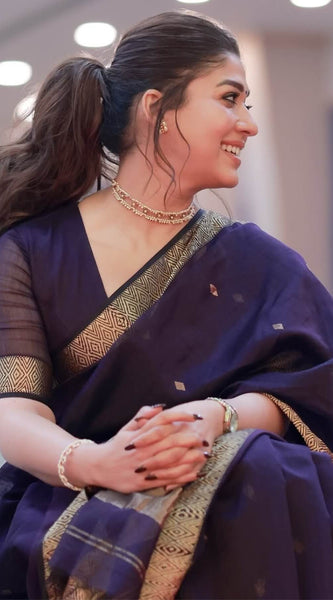 Bollywood Style Purple Cotton Silk Saree With Majestic Blouse Piece