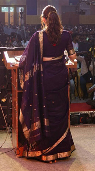 Bollywood Style Purple Cotton Silk Saree With Majestic Blouse Piece