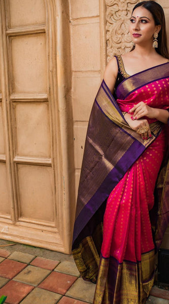 Precious Dark Pink Soft Banarasi Silk Saree With Ideal Blouse Piece