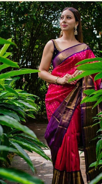 Precious Dark Pink Soft Banarasi Silk Saree With Ideal Blouse Piece