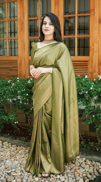 Scintilla Green Soft Silk Saree With Incredible Blouse Piece