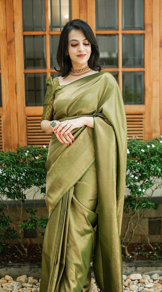 Scintilla Green Soft Silk Saree With Incredible Blouse Piece
