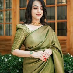 Scintilla Green Soft Silk Saree With Incredible Blouse Piece