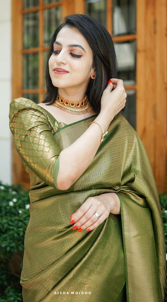 Scintilla Green Soft Silk Saree With Incredible Blouse Piece