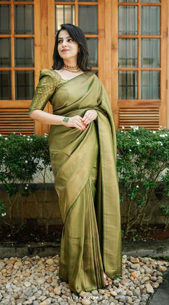 Scintilla Green Soft Silk Saree With Incredible Blouse Piece