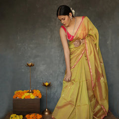 Magnificat Mustard Cotton Silk Saree With Exemplary Blouse Piece