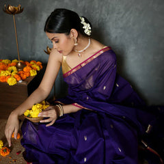 Fantabulous Navy Blue Cotton Silk Saree With Embellished Blouse Piece