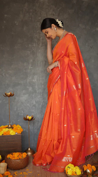 Susurrous Orange Cotton Silk Saree With Enthralling Blouse Piece