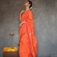 Susurrous Orange Cotton Silk Saree With Enthralling Blouse Piece