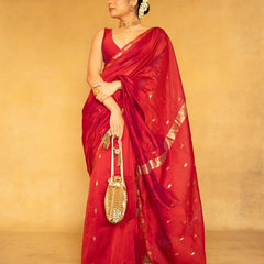 Imaginative Red Cotton Silk Saree With Aplomb Blouse Piece