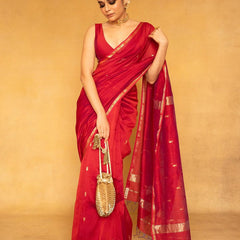Imaginative Red Cotton Silk Saree With Aplomb Blouse Piece