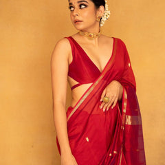 Imaginative Red Cotton Silk Saree With Aplomb Blouse Piece