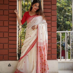 Desiring Off White Cotton Silk Saree With Capricious Blouse Piece