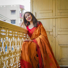 Stunning Yellow Cotton Silk Saree With Glowing Blouse Piece
