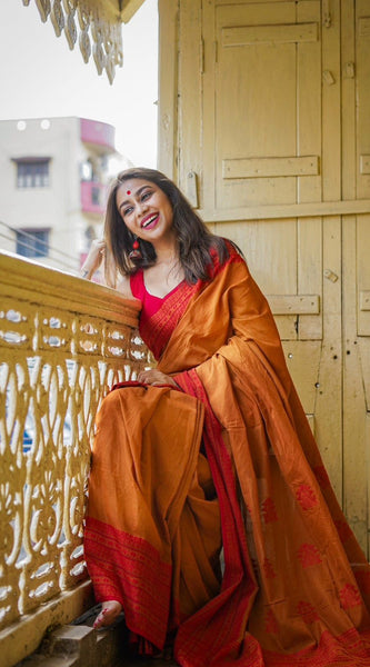 Stunning Yellow Cotton Silk Saree With Glowing Blouse Piece