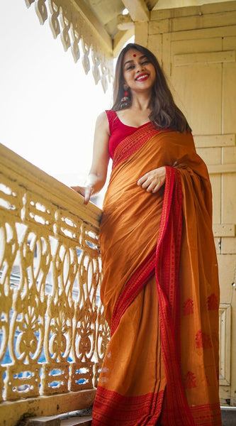 Stunning Yellow Cotton Silk Saree With Glowing Blouse Piece