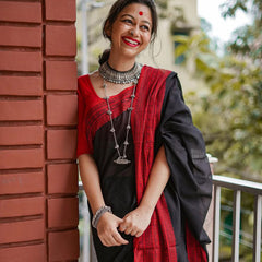 Marvellous Black Cotton Silk Saree With Demanding Blouse Piece
