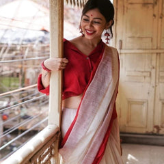 Extraordinary Off White Cotton Silk Saree With Demanding Blouse Piece