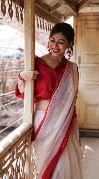 Extraordinary Off White Cotton Silk Saree With Demanding Blouse Piece