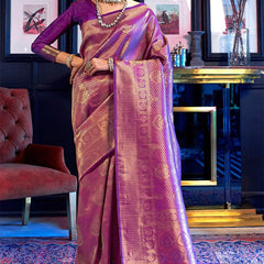Demesne Purple Kanjivaram Silk Saree With Beautiful Blouse Piece