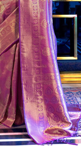 Demesne Purple Kanjivaram Silk Saree With Beautiful Blouse Piece