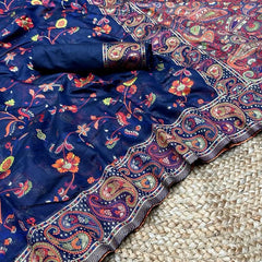 Festive Wear Banarasi Saree in Pure Soft Silk Dark BlueWhit