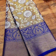 Imbrication Royal Blue Kanjivaram Silk Saree With Glamorous Blouse Piece