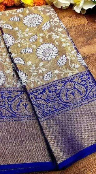 Imbrication Royal Blue Kanjivaram Silk Saree With Glamorous Blouse Piece