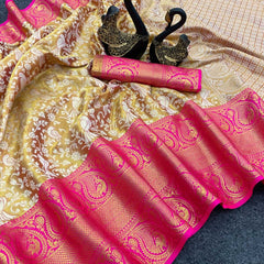 Glorious Dark Pink Kanjivaram Silk Saree With Exceptional Blouse Piece