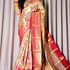 Glorious Dark Pink Kanjivaram Silk Saree With Exceptional Blouse Piece