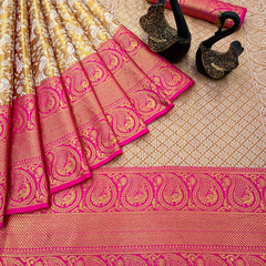 Glorious Dark Pink Kanjivaram Silk Saree With Exceptional Blouse Piece
