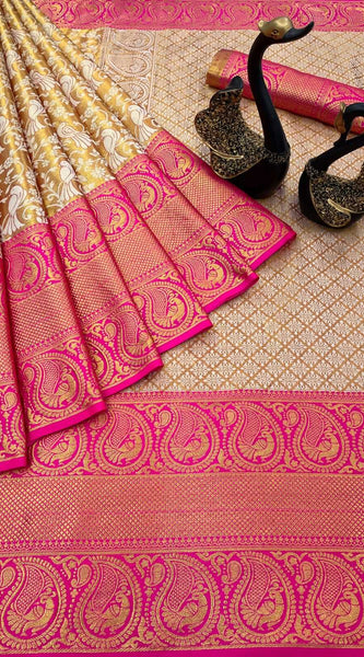 Glorious Dark Pink Kanjivaram Silk Saree With Exceptional Blouse Piece