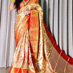 Capricious Red Kanjivaram Silk Saree With Gleaming Blouse Piece