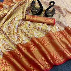 Capricious Red Kanjivaram Silk Saree With Gleaming Blouse Piece