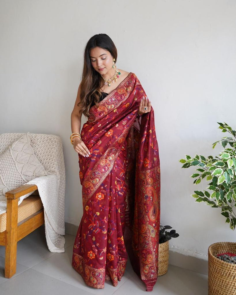 Festive Wear Banarasi Saree in Pure Soft Silk Red