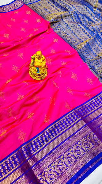 Elegant Dark Pink Kanjivaram Silk With Demure Blouse Piece