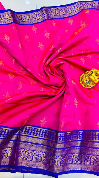 Elegant Dark Pink Kanjivaram Silk With Demure Blouse Piece