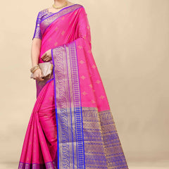Elegant Dark Pink Kanjivaram Silk With Demure Blouse Piece