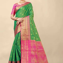 Flattering Green Kanjivaram Silk With Demure Blouse Piece