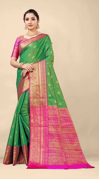 Flattering Green Kanjivaram Silk With Demure Blouse Piece